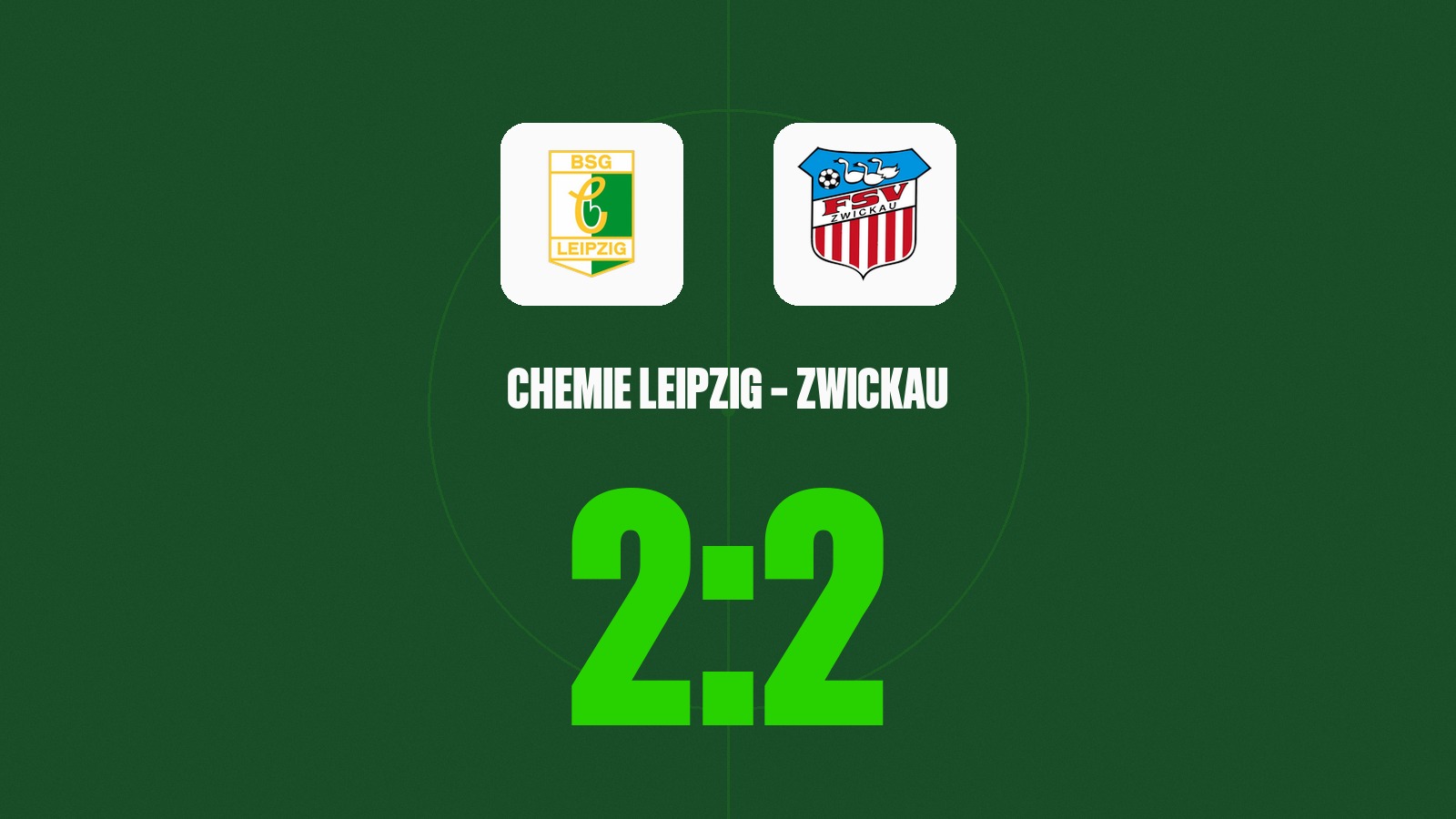 Wappen der BSG Chemie Leipzig und des FSV Zwickau mit dem Endstand 2:2